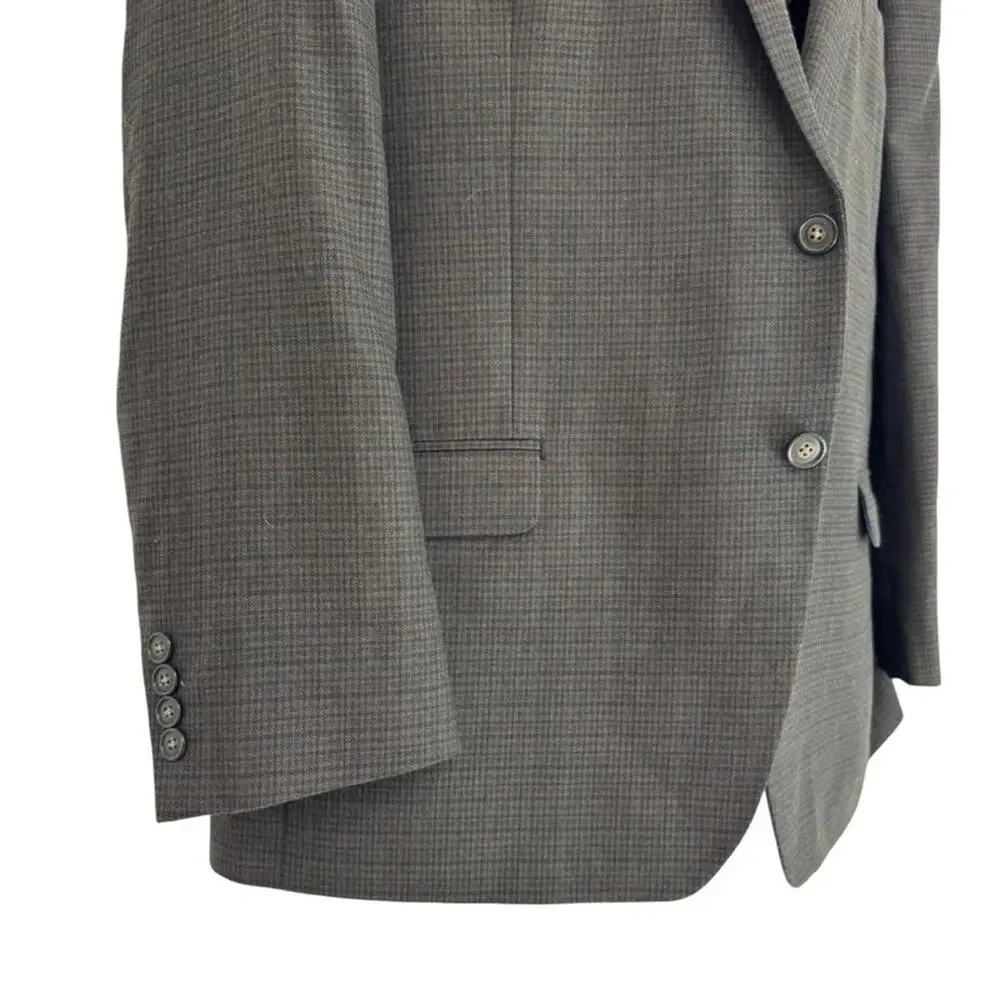 Chaps Brown Plaid Suit Jacket Blazer Lined Single Breast Two Button sz 46 R
